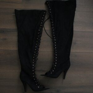 Women's Black Lace-Up Over-the-Knee Boots